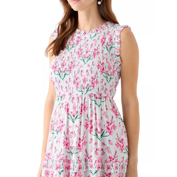 Crown & Ivy Floral Midi Dress Size 4 NWOT Pink Ruffle Tiered Spring Summer - Picture 1 of 4